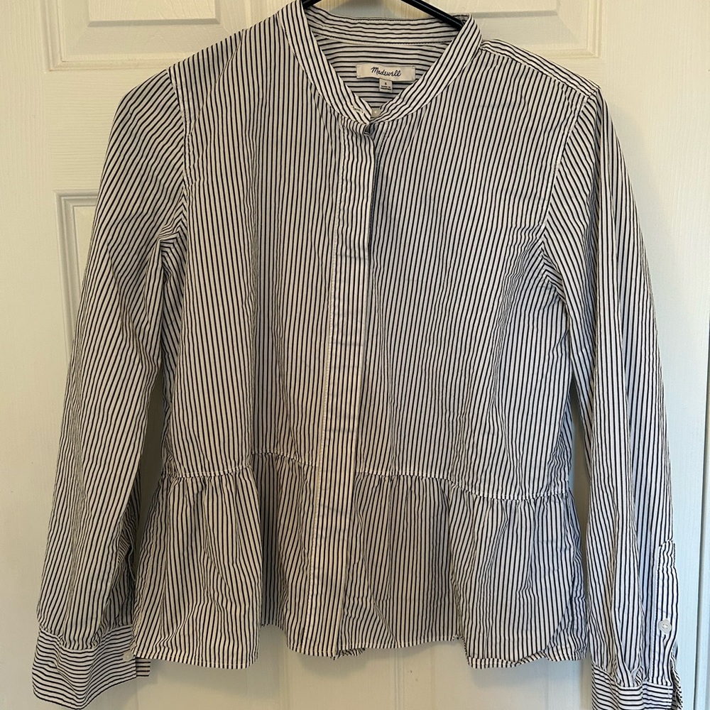 Madewell Blue and White Striped Blouse. 100% Cotton. Size Small.